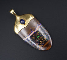 18k Koroit Opal Pendant Sapphire Emerald Cabochon Yellow Gold 2.5" PG1871