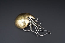 Calf & Dragon Sterling Silver Hammered 14k Gold Giant Nautilus Brooch 3.5" OS585