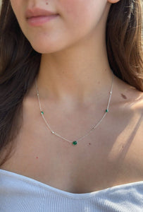 14k White Gold 1.7 ct Emerald Diamond By Inch Station Necklace DBTY 18" CO1059