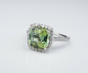 Green Tourmaline Diamond Halo Ring Platinum 3 carat Size 5.75 RG3236