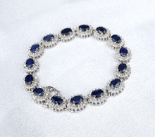 14k White Gold 16cttw Natural Sapphire Diamond Halo Tennis Bracelet 7.25" BG879