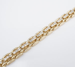 Vintage 14k 1 carat Diamond Bracelet Panthere Link Yellow Gold 7" 28g BG862
