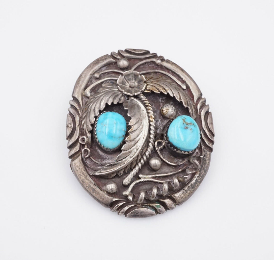 1960's Navajo Sterling Silver Turquoise Bolo Slide 3D Squash Blossom 2.4