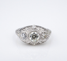 Maurice Tishman Diamond Ring Filigree 3-Stone Platinum Art Deco 1.2ctw RG4659