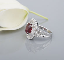 18k White Gold 3.8cttw Natural Ruby Diamond Halo Cocktail Ring Size 6 CO1191