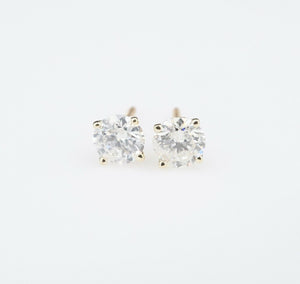 14k Yellow Gold Round 1 Carat Natural Diamond Stud Earrings Screw Back EG1551