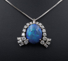 Vintage 5ct Black Opal Diamond Pendant Necklace White Gold 17.5" NG1646