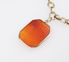 Antique 14K Gold Carnelian Coat of Arms Intaglio Charm Bracelet 7.5" BG774