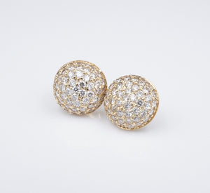 NWT 14k Yellow Gold 2.7ctw Natural Pave Diamond Dome Stud Earrings 13mm CO886