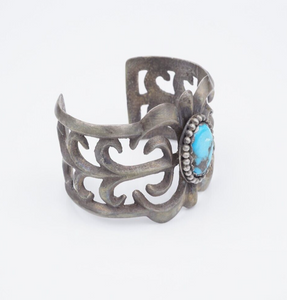 Vintage Navajo Turquoise Cuff Bracelet Sandcast Sterling Silver 6.75" BS2928