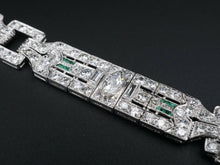 Antique Art Deco Diamond Bracelet Platinum 14 carat Emerald 7.25" BG607