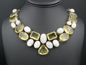 Chunky Sterling Silver Citrine Moonstone Bib Statement Necklace 24" NS2064