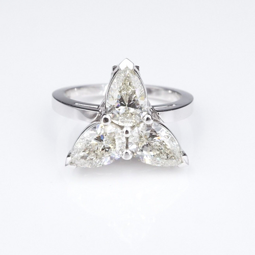 14k White Gold Three Pear Diamond 3 ctw Convertible Ring Pendant Size 7 CO1047