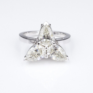14k White Gold Three Pear Diamond 3 ctw Convertible Ring Pendant Size 7 CO1047