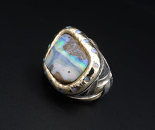 Rare Dian Malouf Ring Sterling Silver 14k Boulder Opal Band Size 8 RS3544