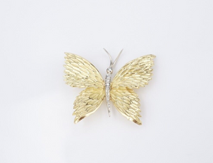Vintage Tiffany & Co 18k Gold Platinum Diamond Butterfly Pin Brooch 1.25" OG496
