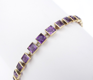 Antique Amethyst Tennis Bracelet 11ct 14k Yellow Gold 6.25" BG854