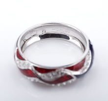 18k Hidalgo Enamel Diamond Band Ring American Flag Red White Blue Sz 6.5 RG4217