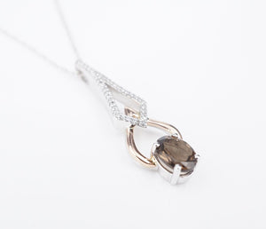 10k White Rose Gold Smoky Quartz Diamond Pendant Necklace 18" 2-Tone NG1533