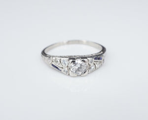 Vintage 1930s Platinum Diamond Sapphire Engagement Ring Size 7 RG3583