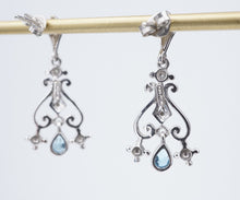 14k White Gold Topaz Dangle Earrings Articulated Scroll 1" Designer EG2387