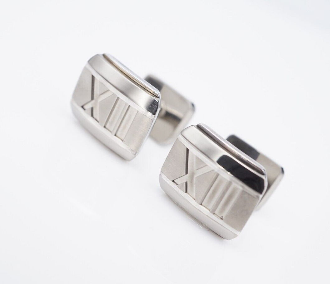 Tiffany & Co Titanium Sterling Silver Atlas Roman Numeral XII Cufflinks M1873