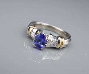 Tanzanite Diamond Cocktail Ring 18k White Gold Natural Size 7.25 RG4365