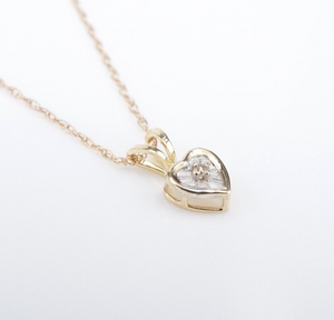 14k Yellow Gold Diamond Heart Pendant Necklace 15" Child Baby NG1534