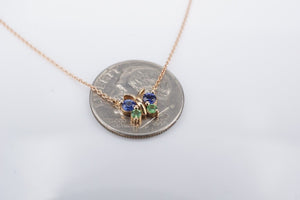 18k Rose Gold Butterfly Pendant Necklace Sapphire Tsavorite 16.5" New NG1560