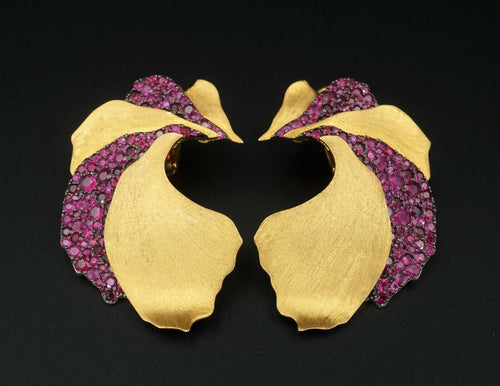Ruby Earrings Anuj Shah 18k Yellow Gold Pave Petal 1.75
