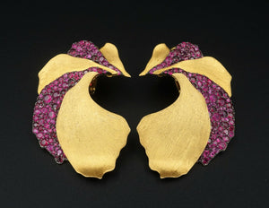Ruby Earrings Anuj Shah 18k Yellow Gold Pave Petal 1.75" 4ct EG1897