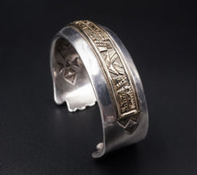 Navajo James Pioche Sterling Silver 14k Gold Pueblo Scene Cuff Bracelet BS1789