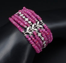 Cathy Waterman Platinum 7-Strand Floral Diamond Ruby Bead Bracelet 6.25" BG699