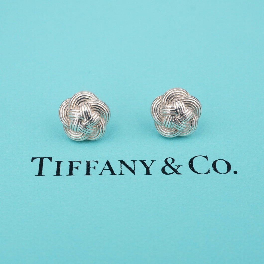 Tiffany & Co Flower Weave Knot Stud Earrings Sterling Silver 11mm Celtic ES2578