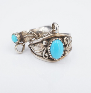 Sterling Silver Slave Ring Double Turquoise Size 6 Southwest Boho Knuckle RS3602