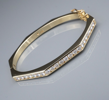 Vintage Diamond Hinged Bangle Bracelet 2ctw 14k Yellow Gold 6.5" Hex CO1199