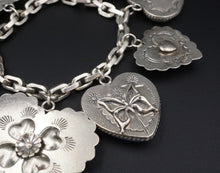 Joan Slifka Sterling Silver Reversible 9 Heart Charm Bracelet 6.5" BS2960