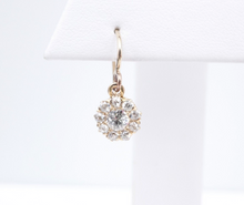 Antique 14k Gold Floral 1 ctw OMC Diamond Halo Drop Dangle Earrings 0.8" EG2303