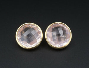 Robert Bruce Bielka 18k Gold Checkerboard Rose Quartz Clip On Earrings EG1978