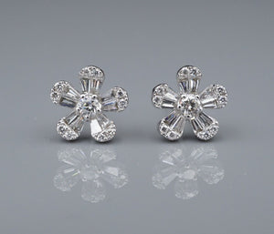 14k White Gold Diamond Flower Cluster Stud Earrings 0.8ctw Natural 10mm EG2466