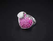 Samuel B. 14k White Gold Pave Ruby Diamond Heart Cocktail Ring Sz 5.5 RG3743