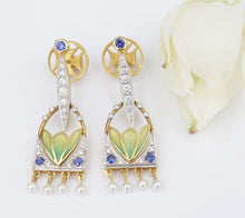 Masriera 18k Earrings Natural Sapphire Diamond Enamel Plique a Jour EG2456