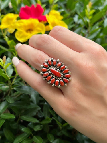 Zuni Coral Petit Point Ring Alice Quam Sterling Silver Artisan Size 7 RS3519