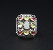 Konstantino Sterling Silver 18k Tourmaline Chalcedony Peridot Size 6.5 RS3569