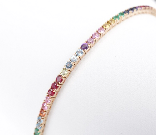 The Last Line 14k Rainbow Gemstone Tennis Bracelet 3ct Rose Gold 6