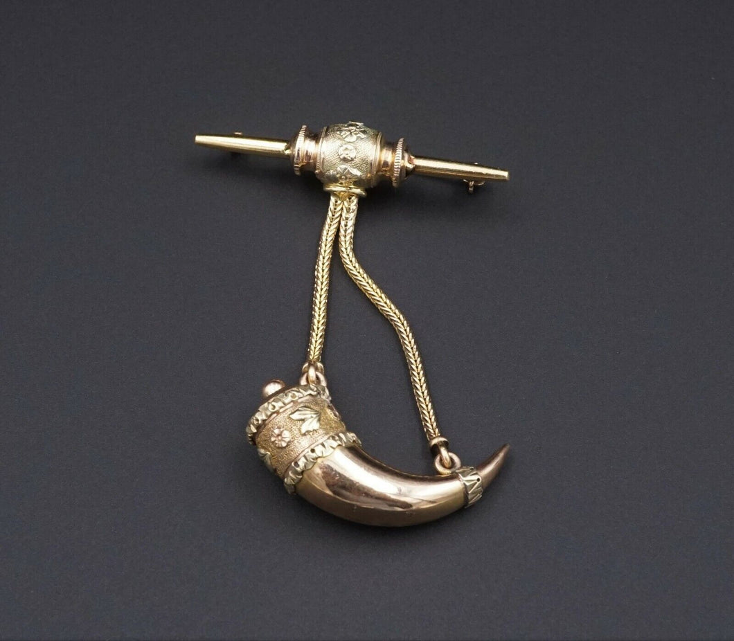 Antique Victorian 14k Rose Gold Pin Brooch Hunting Powder Horn 2
