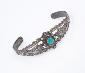 Native American Cuff Bracelet Turquoise Harvey Era Sterling Silver 6" BS2929
