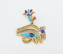 18K Gold Lapis Turquoise Carnelian Eye of Ra Egyptian Pendant 1.5" Horus PG1811