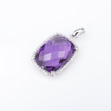 14k Amethyst Diamond Halo Pendant White Gold Cushion Drop 1" PG1815