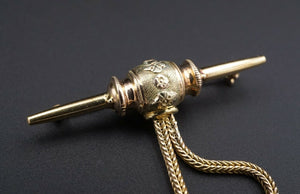 Antique Victorian 14k Rose Gold Pin Brooch Hunting Powder Horn 2" T-Bar OG269